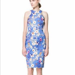 Zara Racerback Floral Blue Bodycon Dress